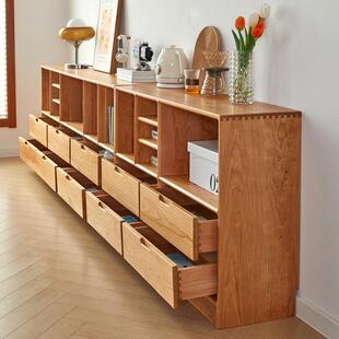 柜北美橡14740储木实木落地矮书柜玄关书书架樱桃木电视组合柜格