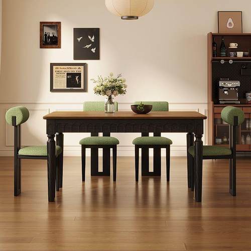 风实木餐小BLG桌法式复古长方形白蜡木桌子气家用型美式饭爆款大