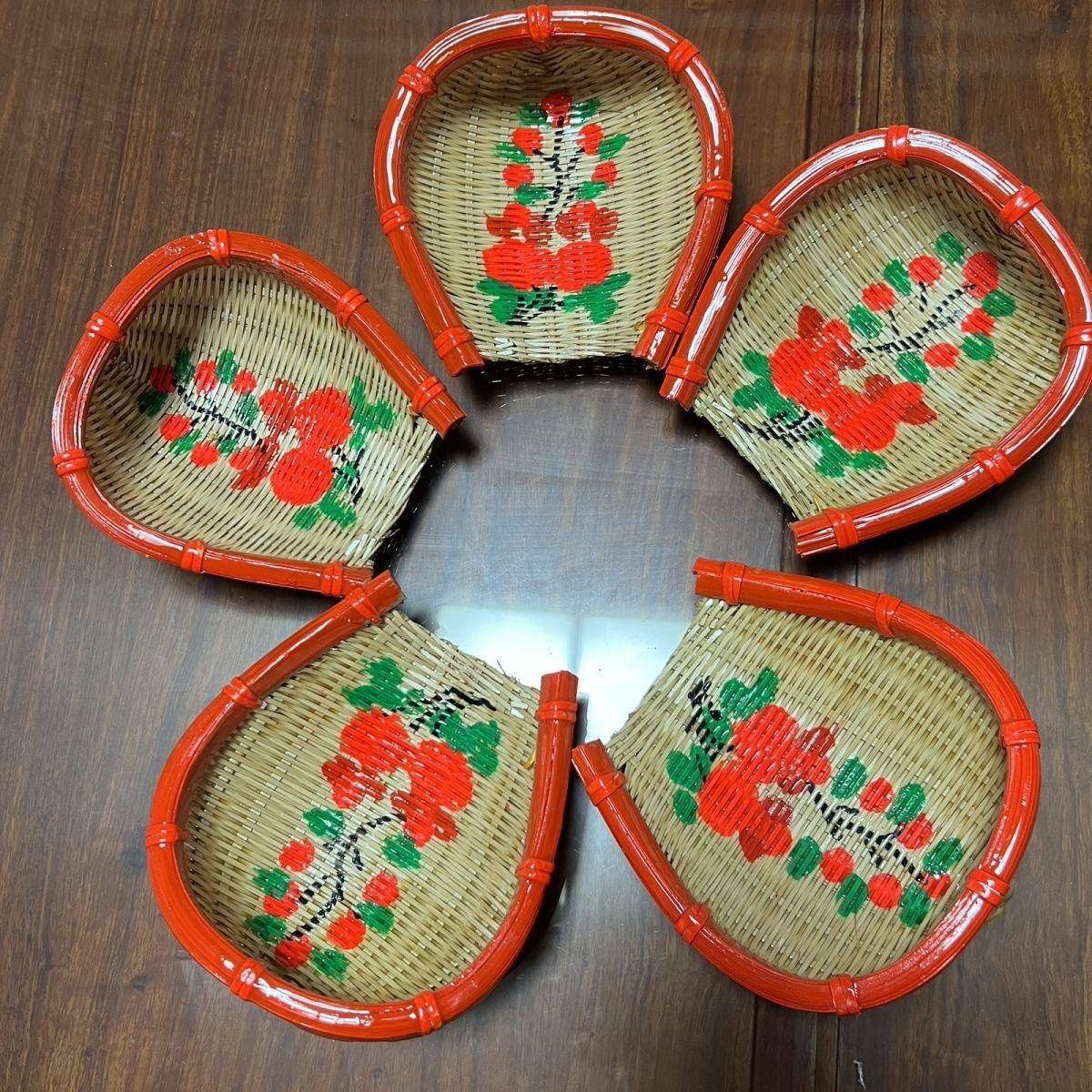 潮汕纯用手传工竹编饰花篮统簸无品牌/箕筲箕收纳家挂农家喜庆用