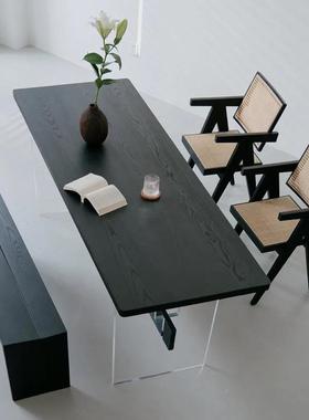 白蜡板碳化桌板原木大板台木桌实木板茶ZG-68658台面茶桌餐桌黑色