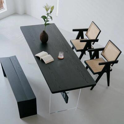 白蜡板碳化桌板原木大板台木桌实木板茶ZG-68658台面茶桌餐桌黑色