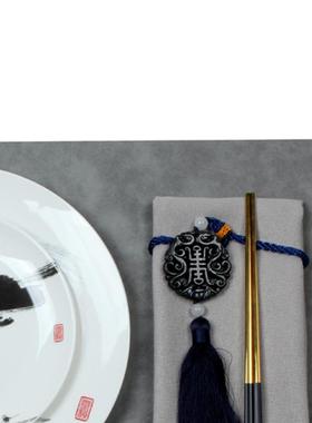 新中式餐盘21180轻奢中式餐陶盘摆件样板房台摆水墨画瓷盘