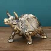 合金牛气冲天烟灰缸创意家用客厅奢华烟缸带盖防飞灰公室防摔摆件