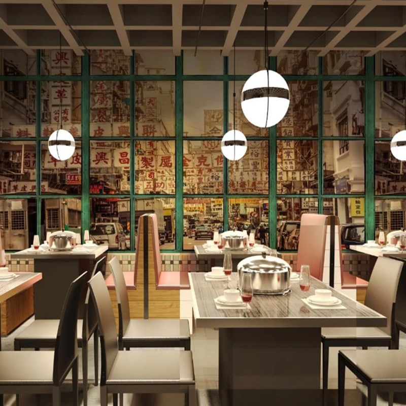 复古怀旧港式奶茶店3D背景墙纸香港街景壁画鸡蛋仔茶餐厅装饰壁纸