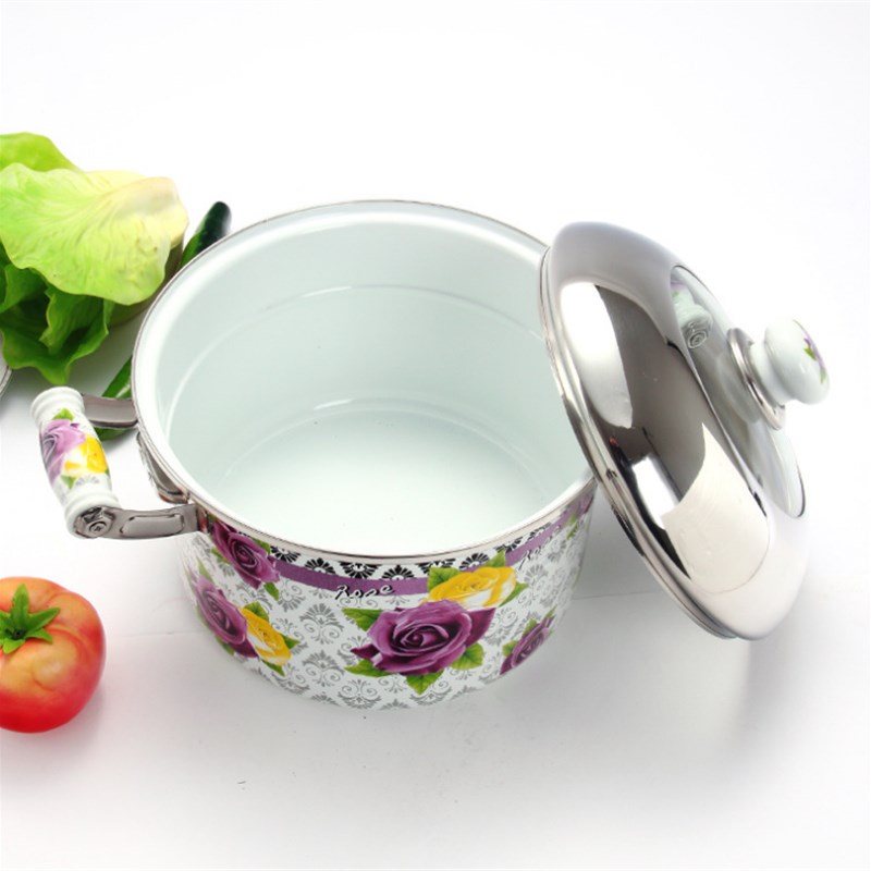 加厚珐琅搪瓷蒸锅搪瓷锅加高汤锅耳大容量燃气电磁炉通用