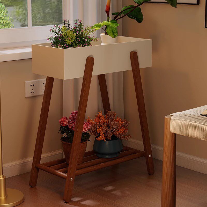 中古风实木花架客厅阳台落地式盆栽架家用多层花盆架多肉双层小型