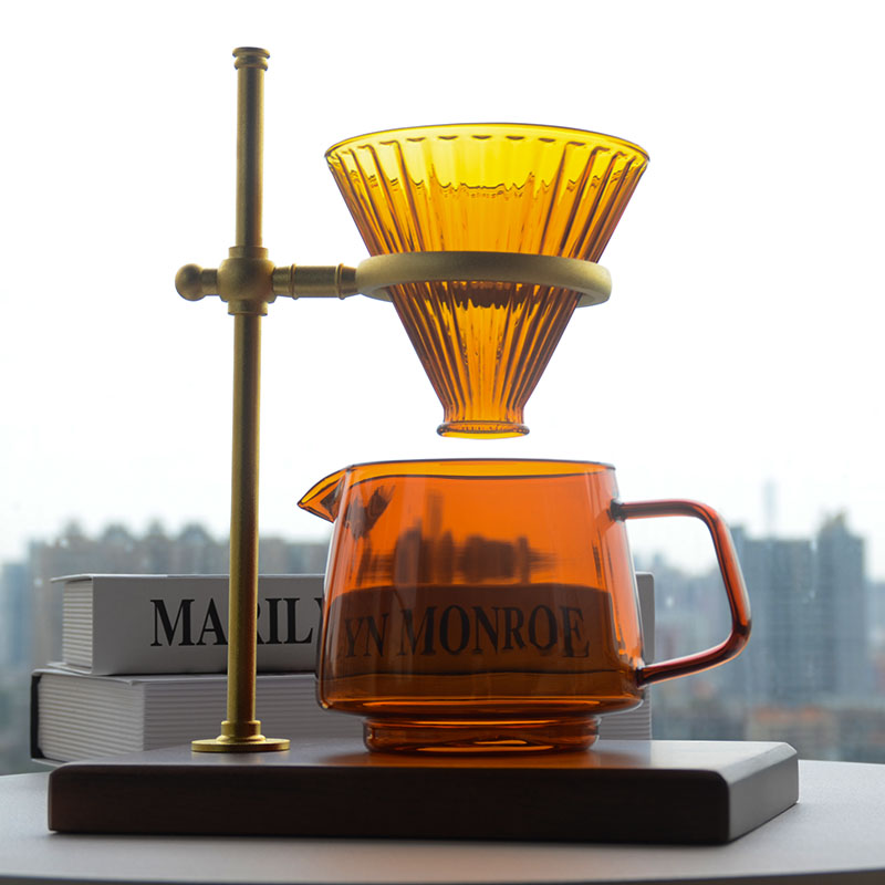 黄铜胡桃木手冲咖啡支架V60咖啡滤杯玻璃滤杯架可调节滴漏过滤架