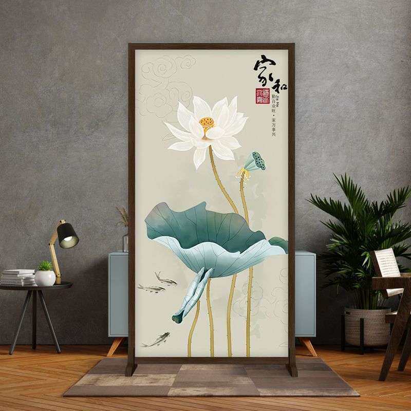 新中式简约现代隔断入户布艺格挡客厅木质屏风玄关装饰移动座屏