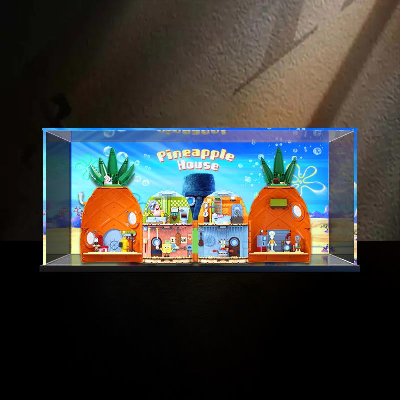 亚克力收纳盒适用Area-X 海绵宝宝积木菠萝屋模型积木高清防尘罩