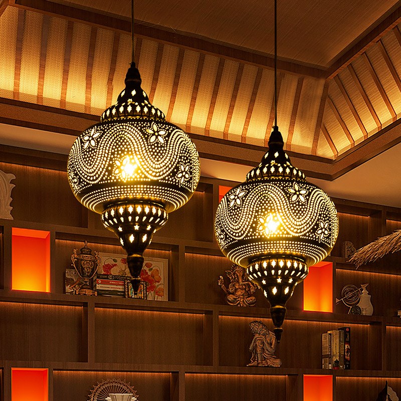 东南亚铁艺吊灯咖啡厅复古怀旧氛围感灯具工业风餐厅酒店茶室灯饰