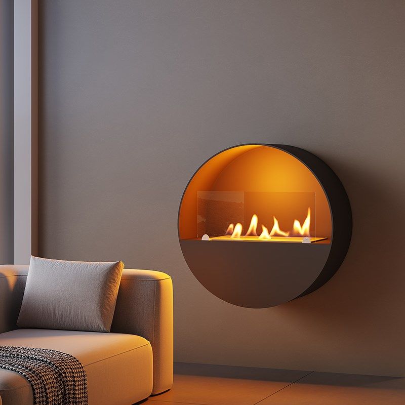 高端定制别墅艺术壁炉上墙挂壁炉圆形家用室内酒精取暖炉真火无烟