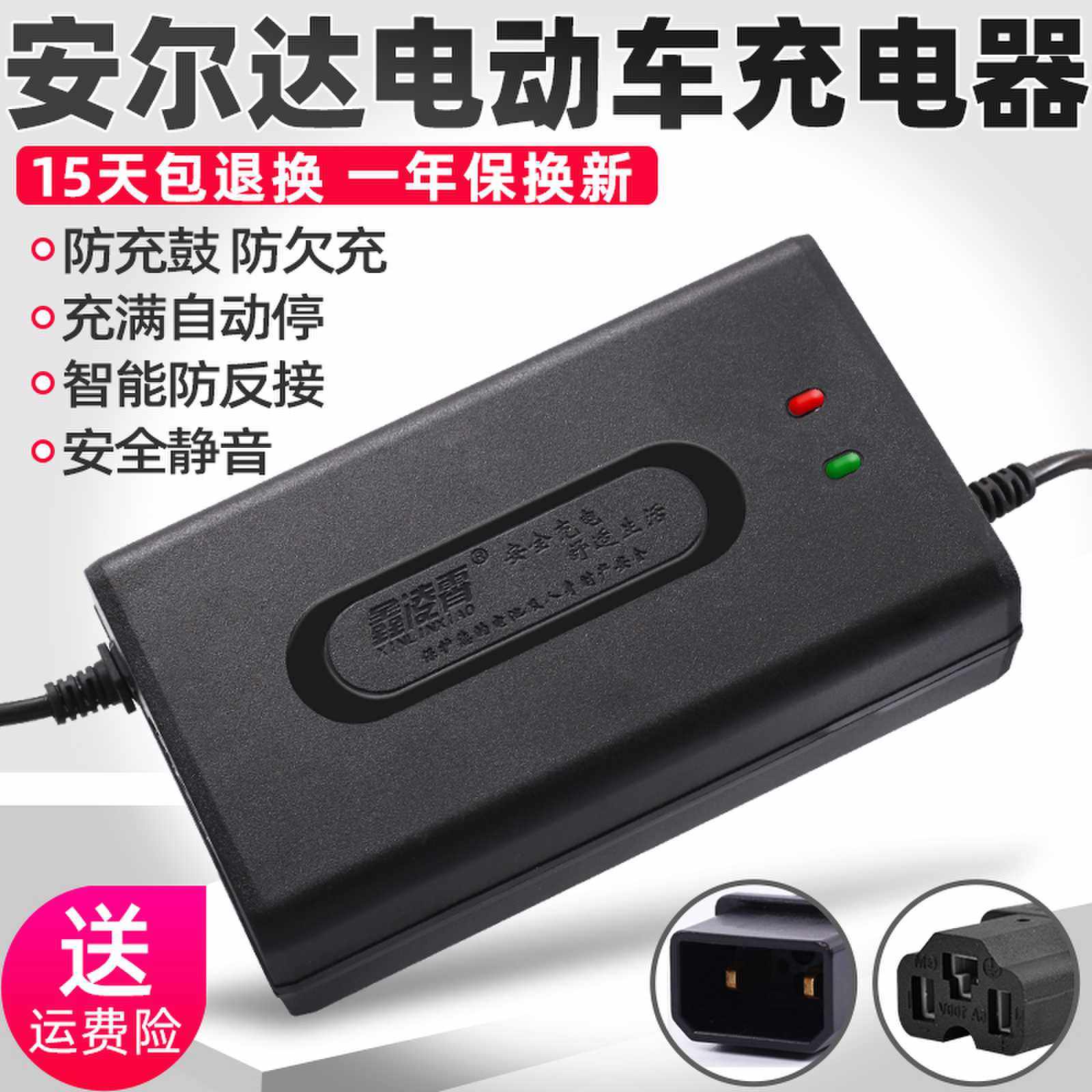 安尔达电动车电瓶电车通用充电器48V12AH20AH60V72V96V公头两孔