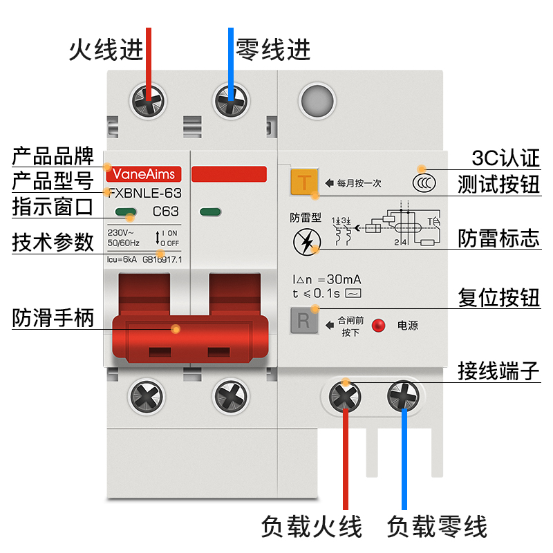 防雷漏电保护器 家用空气开关漏电断路器漏2P保漏电浪涌带指示灯