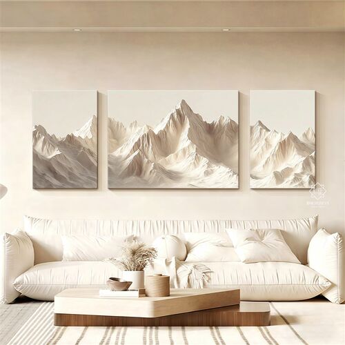背有靠山奶油风客厅装饰画油画砂岩壁画沙发背景墙高级立体感挂画