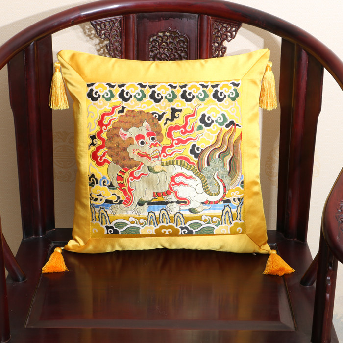 艺必旭 中式古典沙发麒麟丝绸靠垫 婚庆织锦缎沙发靠枕抱枕套