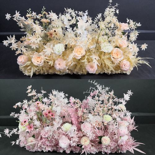 婚庆仿真路引花排新款假花婚礼堂布置花排中式红色花艺路引地排花