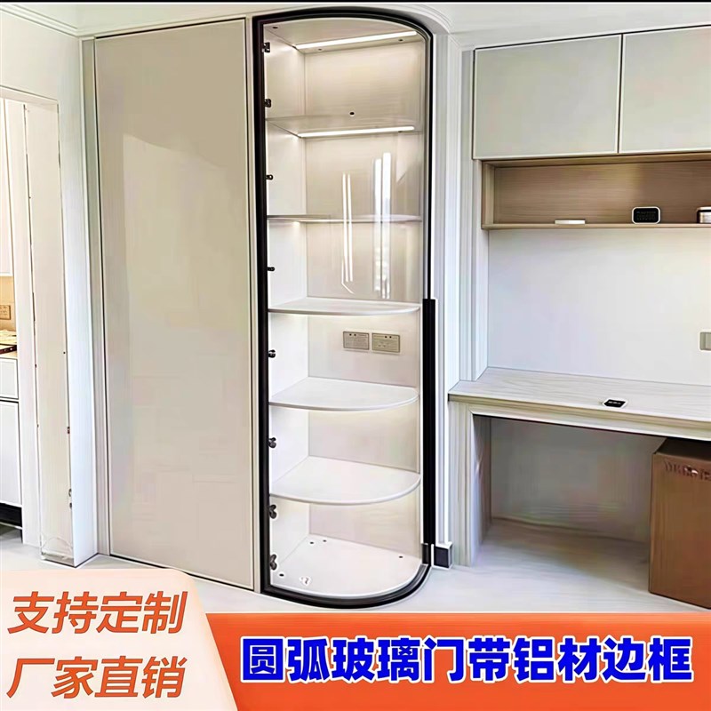 订制弧形转角衣柜做门圆弧热弯玻璃门双开玻璃门半圆拱形门橱窗门