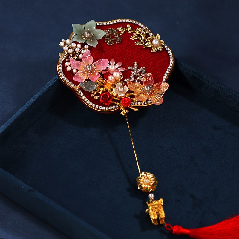 中式古风秀禾扇迷你小扇子巴掌扇晨袍造型拍照婚礼道具新娘配饰品