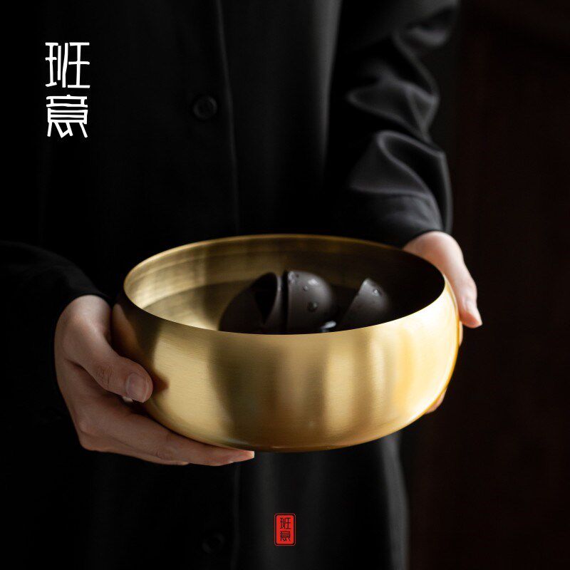 班意 铜制茶洗茶具配件洗茶杯碗铜茶洗杯洗大号建水茶碗杯