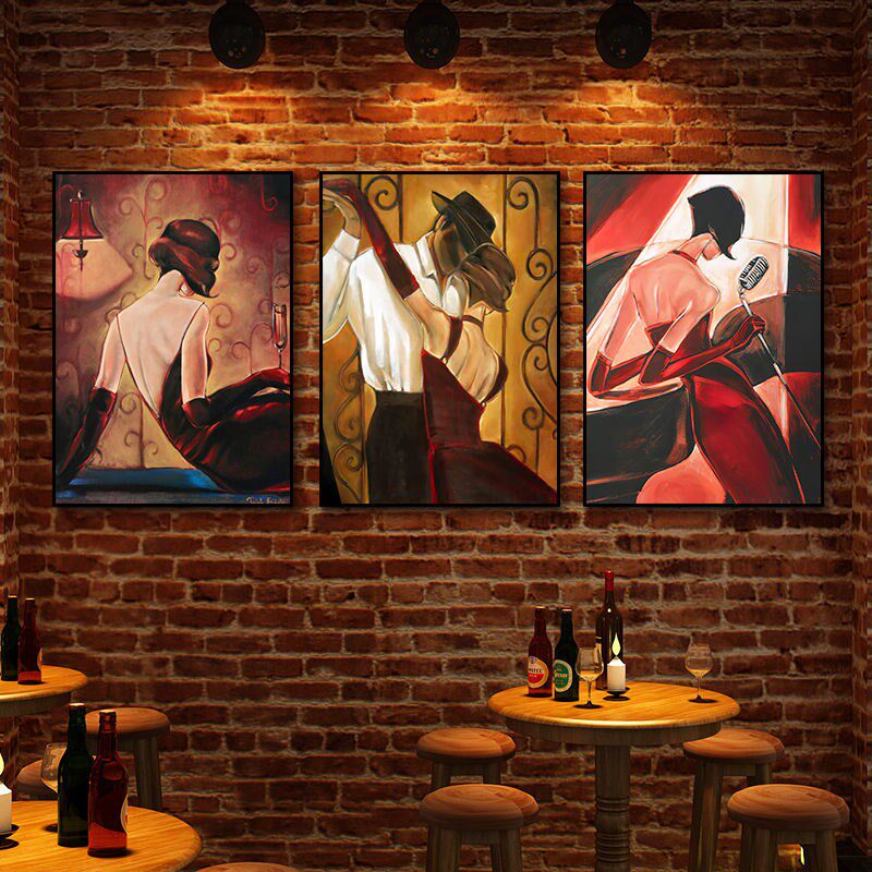 酒吧装饰画法式复古个性美女小酒馆墙面挂画欧式餐厅吧台KTV壁画