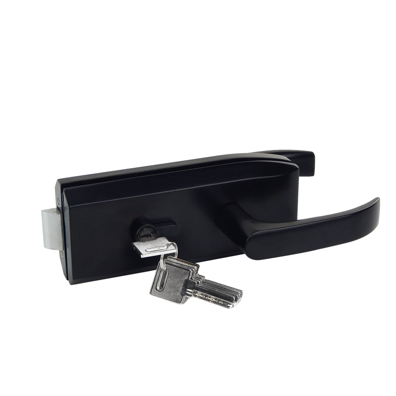 黑色玻璃门执手锁里外通开压手锁单门开门办公室隔断门把手锁具