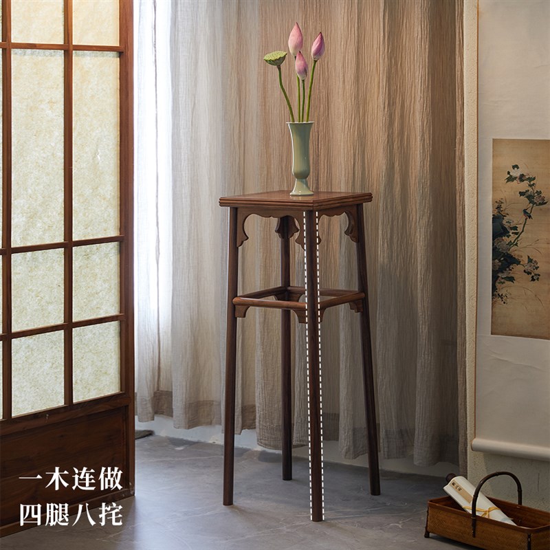 璞木听琴图花架宋徽宗香几宋式花几宋朝实木架子中式简约黑胡桃木