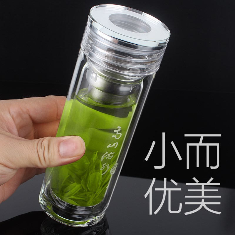 卧龙小双层玻璃杯便携迷你女士男生泡茶杯子高山流水小号水杯子