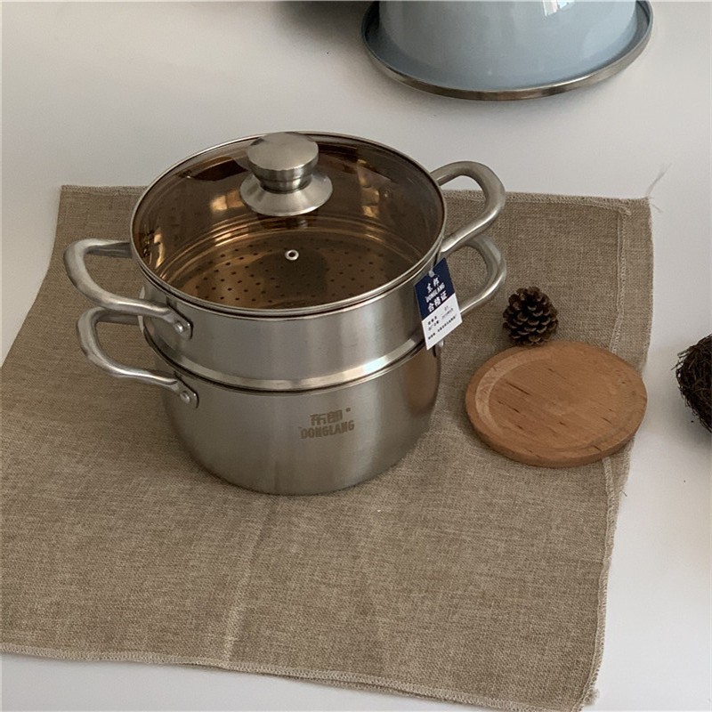 巨厚家用料小蒸煮多用锅单底特厚层小蒸锅2人用煮汤锅耳2层