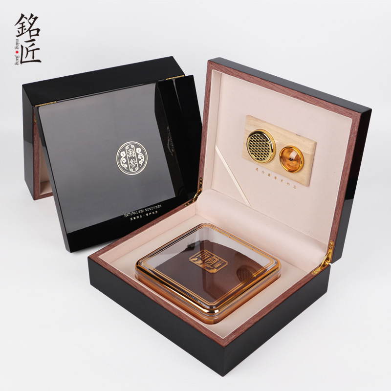 海参包装盒定制高端海参木盒钢琴漆镜面一斤装镀金内盒海参礼品盒