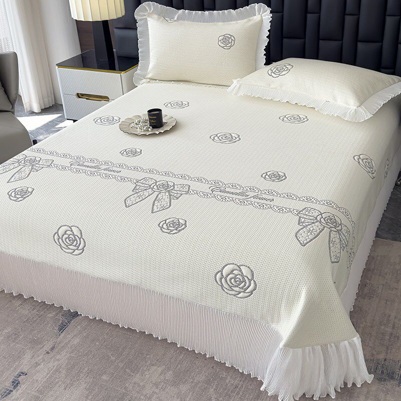 夏天凉豆豆冰丝凉席三件套床裙款可机洗水洗夏季凉感床单单子被单