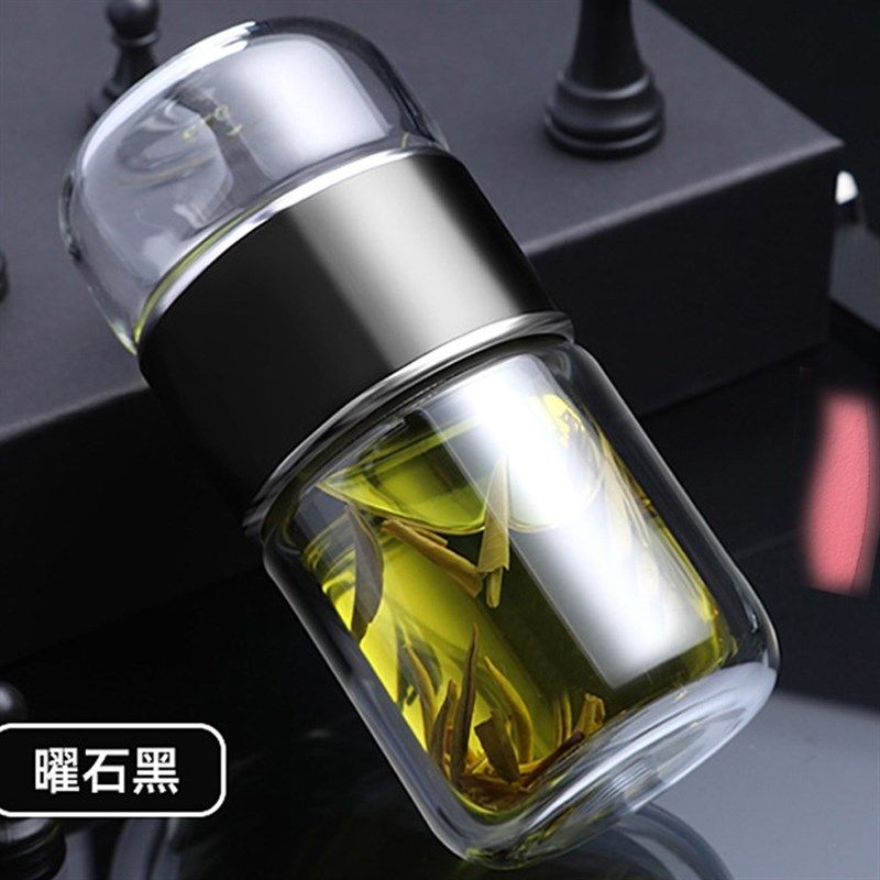 高档茶水分离玻璃杯女双层隔热泡茶杯带盖过滤花茶杯子迷你小水杯