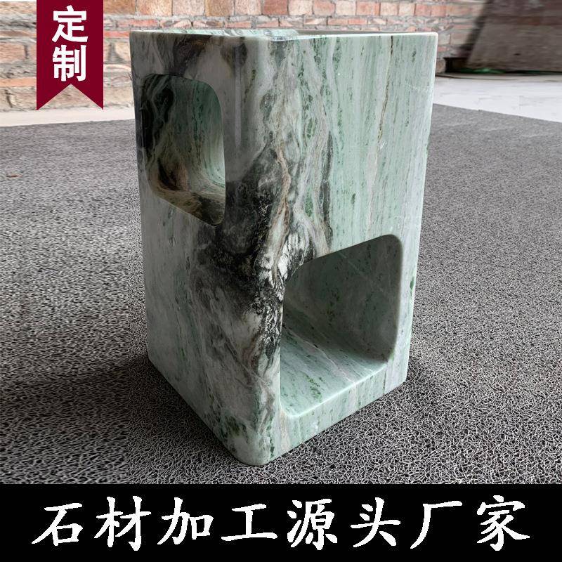 轻奢天然大理石边几茶几云中翡翠实心手工磨大气别墅家居公司摆设