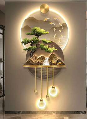 迎客松玄关发光九鱼装饰画轻奢LED灯光画福鹿走廊感应山水氛围灯