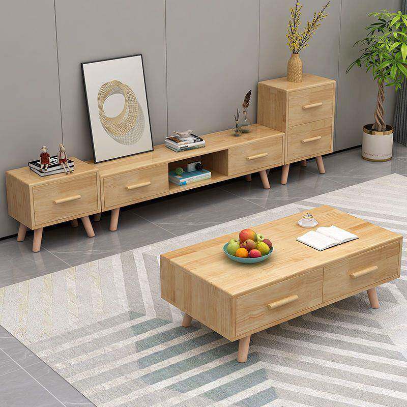 实木橡胶木电视柜茶几组合家具简约小户型卧室客厅地柜墙柜矮柜