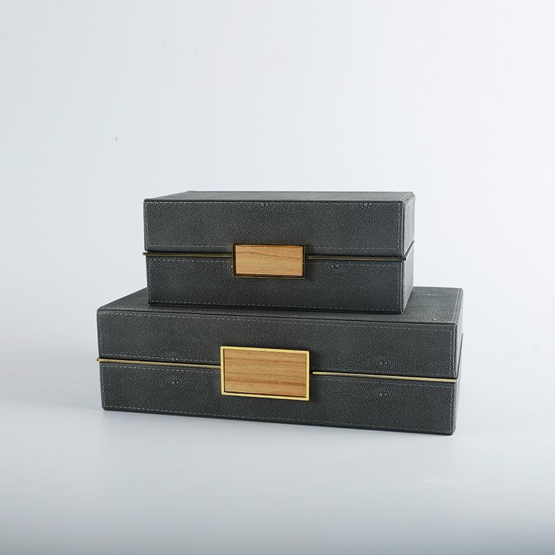 新中式木质皮革首饰收纳盒样板房间售楼处卧室梳妆台装饰品摆件