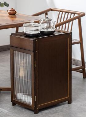 中式茶EMM桌边柜家用小茶置台烧水壶一客角厅几体茶几茶水柜茶具