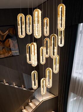 别墅空客厅灯复式挑8893楼轻水晶大吊灯法式商用吊奢线灯具candel