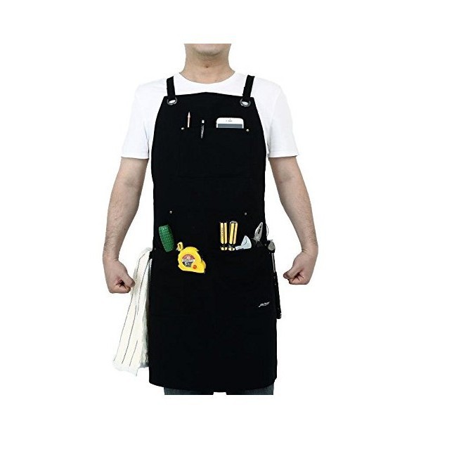 油蜡湿蜡帆布 工具围裙外贸电商交叉织带防水防油热转印LOGO刺绣