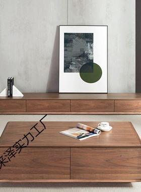 全实木电户视RXZ柜中风极风地柜胡桃简色小型客厅窄款落古地整装