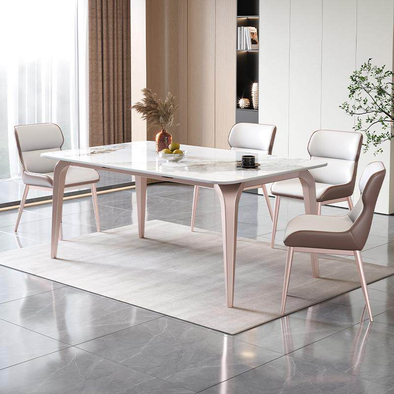 意式轻奢岩APL板餐椅家桌用小户型现代简约伸方缩饭桌可长形岩板