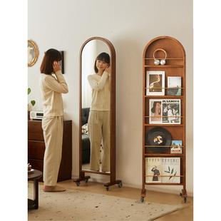 中全古实木身镜可移动地式 复古收法纳杂落志书架一体旋转穿PUL衣