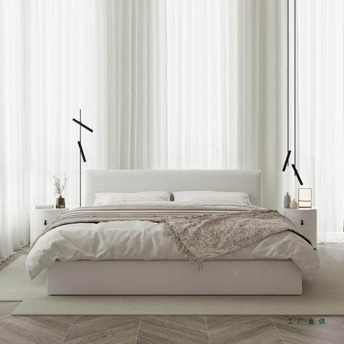 亚麻木FPA床棉麻布床轻奢小户型布艺奶油风床主卧榉布双人床