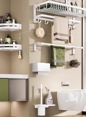 白色巾架免打FZX孔毛卫生间浴巾架加叠折置物架厕所厚太空铝收纳