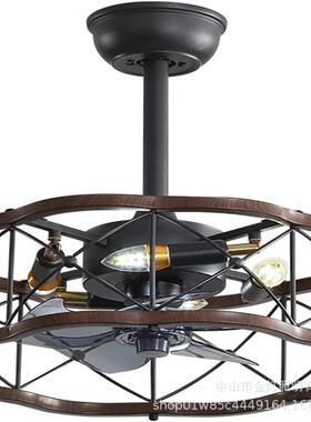 新款美式吊扇田灯复灯古木艺卧室风扇园餐厅隐形静201音电扇灯具