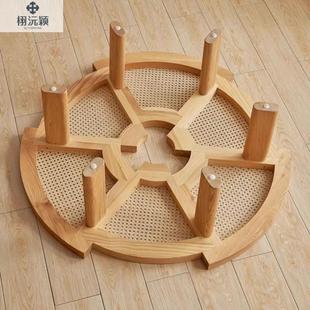 沅WHM复古日式原木茶几简约颖实木齿茶台厅异形客轻奢家用圆形轮