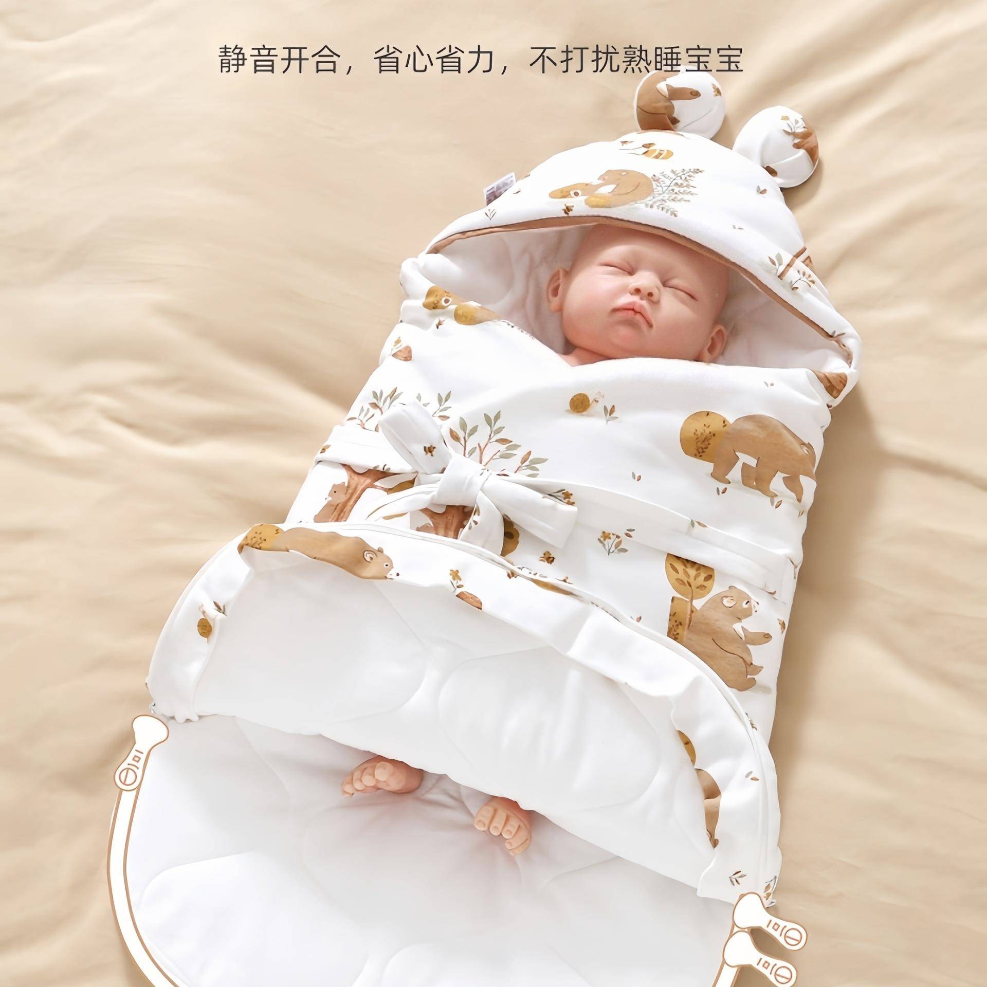 新生体婴儿包被秋季加厚款棉防惊跳睡袋产房宝冬宝抱被纯一蝴蝶抱