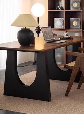 实餐桌桌17585胡桃木色客大厅大木长书工作台板餐书桌一体会议办