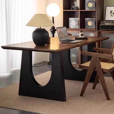 实餐桌桌17585胡桃木色客大厅大木长书工作台板餐书桌一体会议办