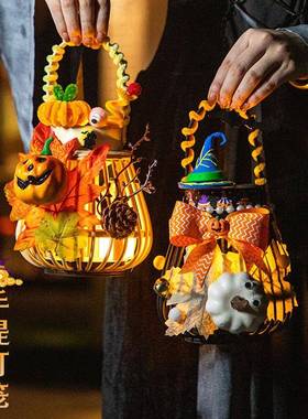 万KIJ圣节南瓜灯饰儿童手工料包发装光手提道具儿材园幼场景布置