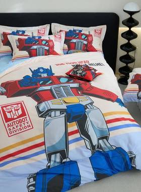 225新款棉0080四件变形金刚1套00棉A类床单卡通全被套床笠儿童男